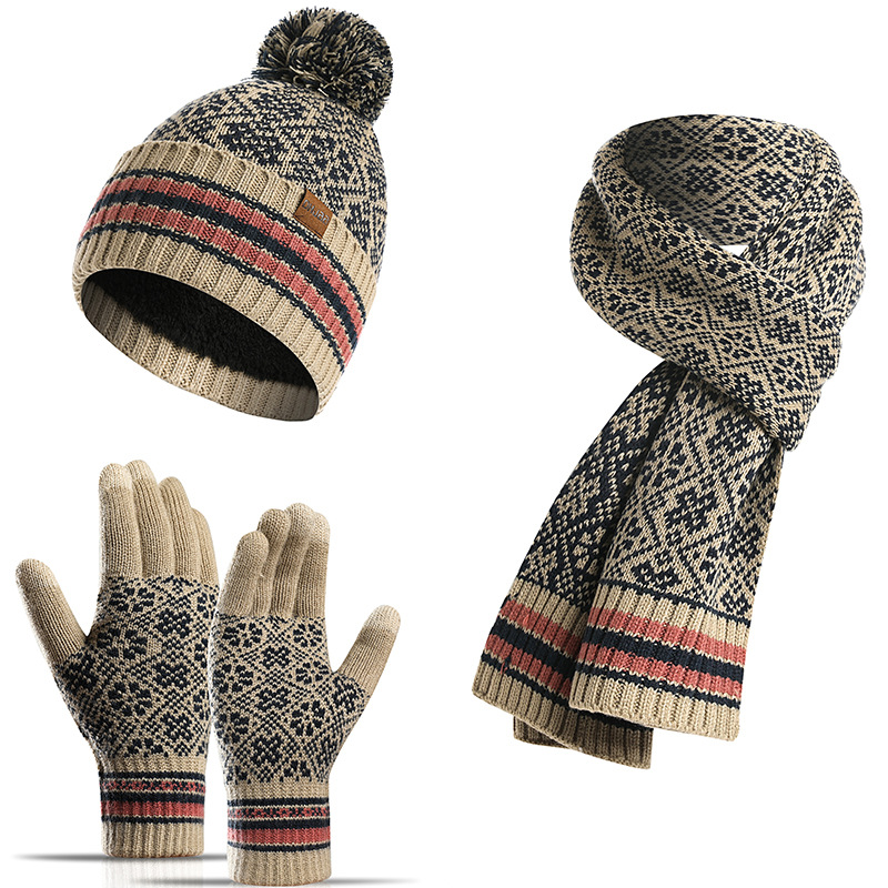 Knitted Thermal Woolen Hat, Scarf and Gloves 3 pieces Set