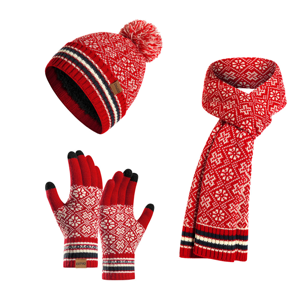Knitted Thermal Woolen Hat, Scarf and Gloves 3 pieces Set