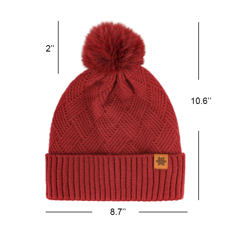 Women's Winter Knitted Beanie w/Pom Pom & Fleece Lining
