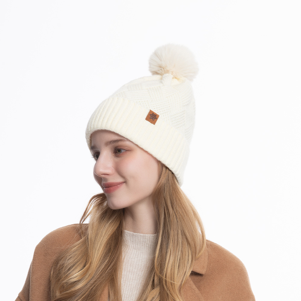 Women's Winter Knitted Beanie w/Pom Pom & Fleece Lining