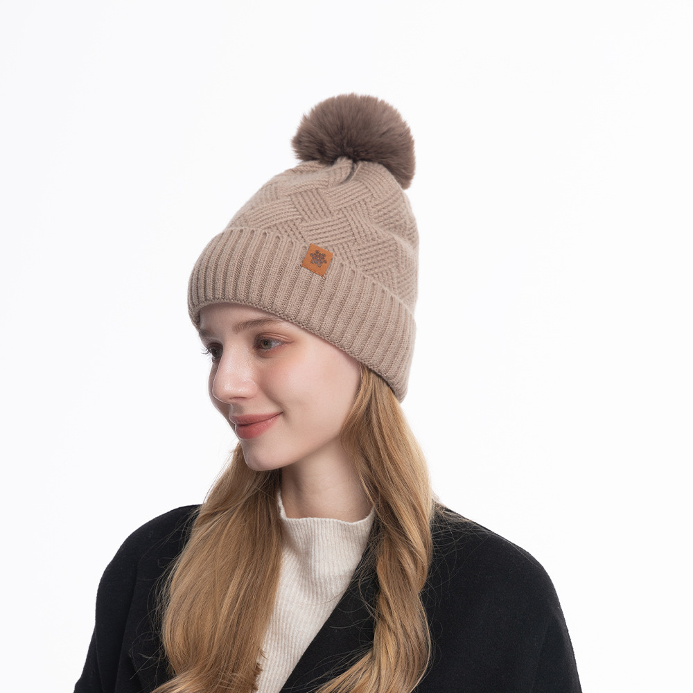 Women's Winter Knitted Beanie w/Pom Pom & Fleece Lining