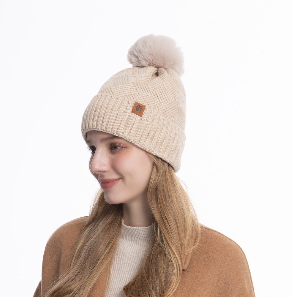 Women's Winter Knitted Beanie w/Pom Pom & Fleece Lining