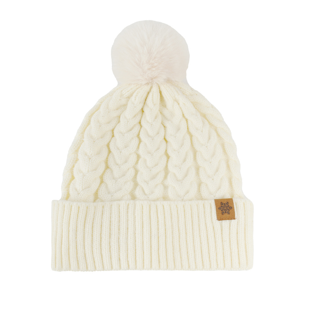 Women's Winter Fleece Lined Knitted Beanie with Pom Pom