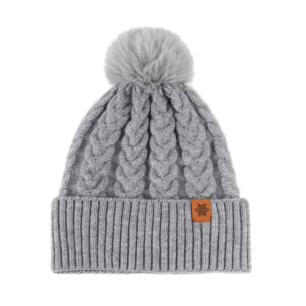 Women's Winter Fleece Lined Knitted Beanie with Pom Pom