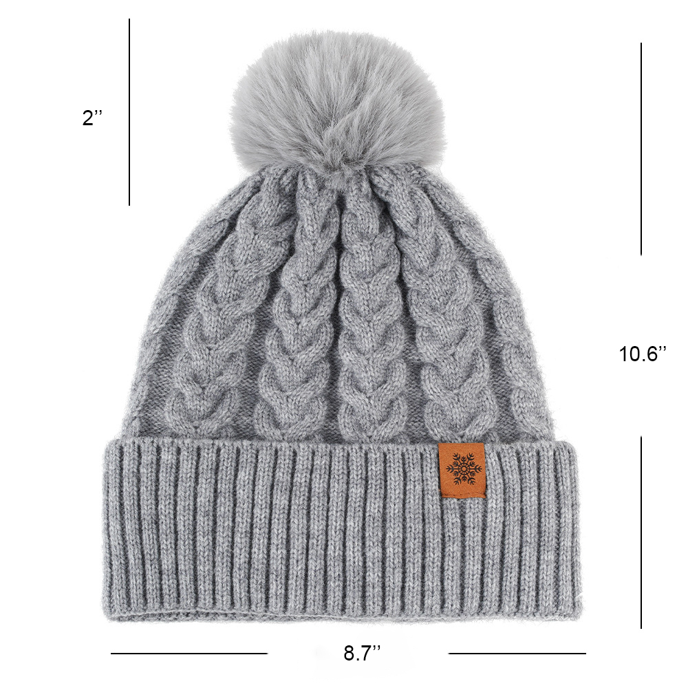 Women's Winter Fleece Lined Knitted Beanie with Pom Pom