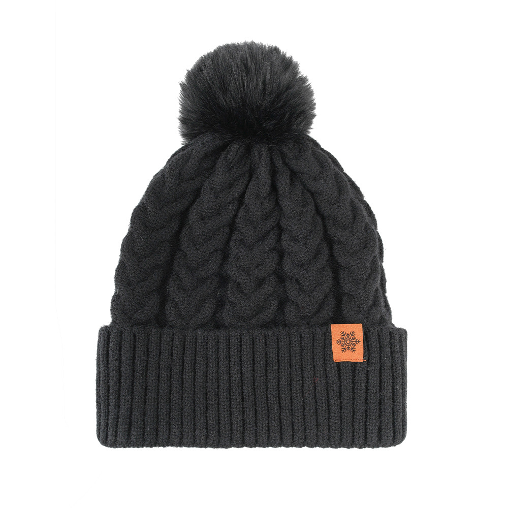 Women's Winter Fleece Lined Knitted Beanie with Pom Pom