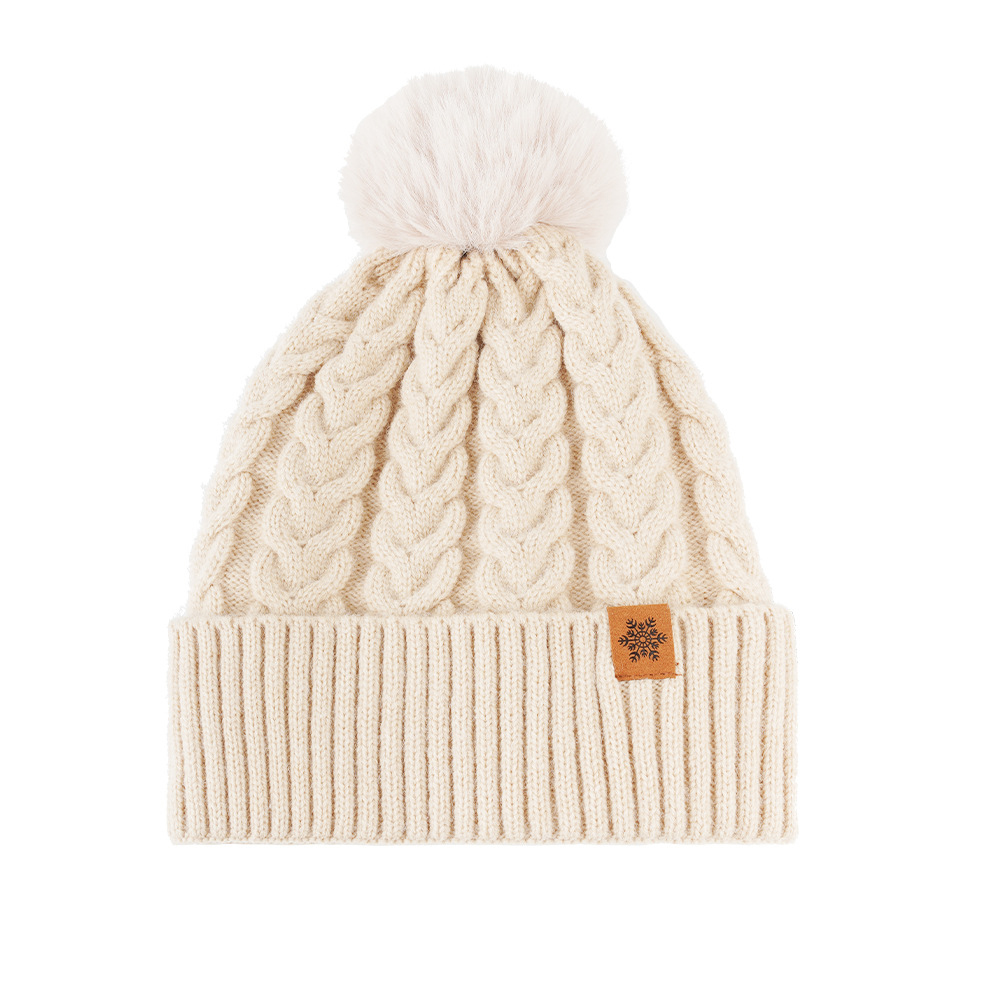Women's Winter Fleece Lined Knitted Beanie with Pom Pom