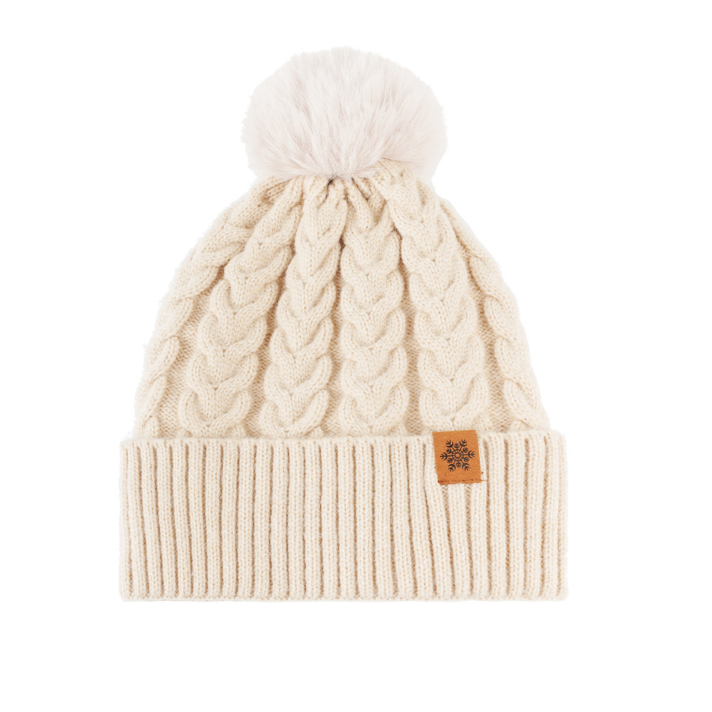 Women's Winter Fleece Lined Knitted Beanie with Pom Pom