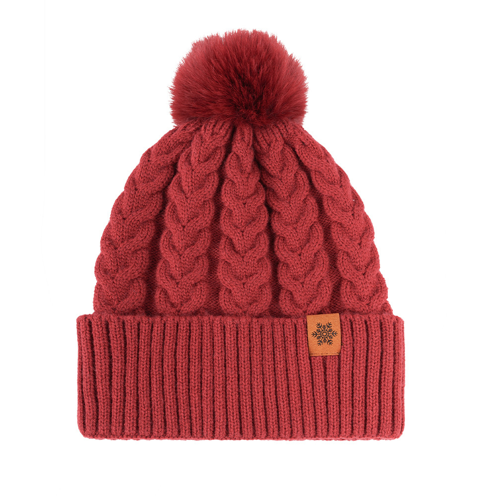 Women's Winter Fleece Lined Knitted Beanie with Pom Pom