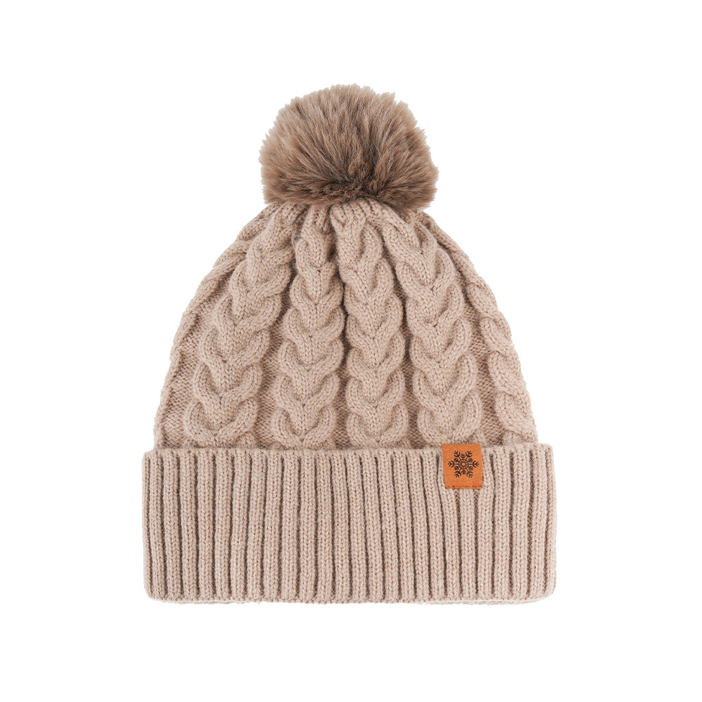 Women's Winter Fleece Lined Knitted Beanie with Pom Pom