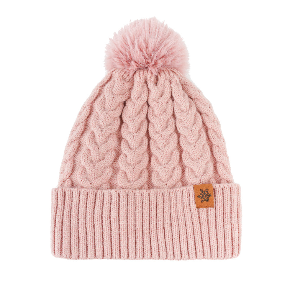 Women's Winter Fleece Lined Knitted Beanie with Pom Pom