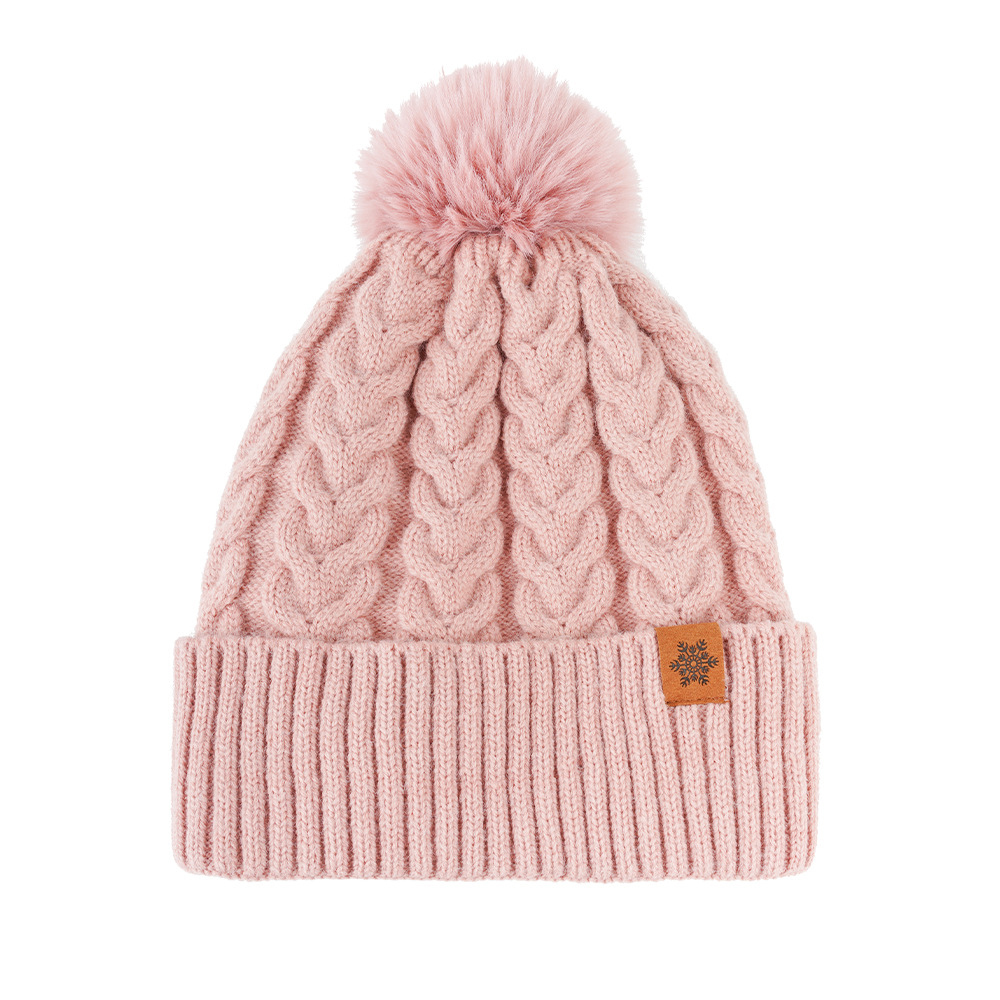 Women's Winter Fleece Lined Knitted Beanie with Pom Pom