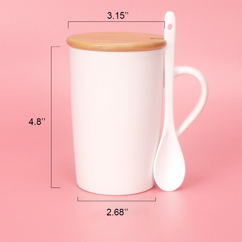 12oz Ceramic Mug with Wooden Lid and Porcelain Spoon