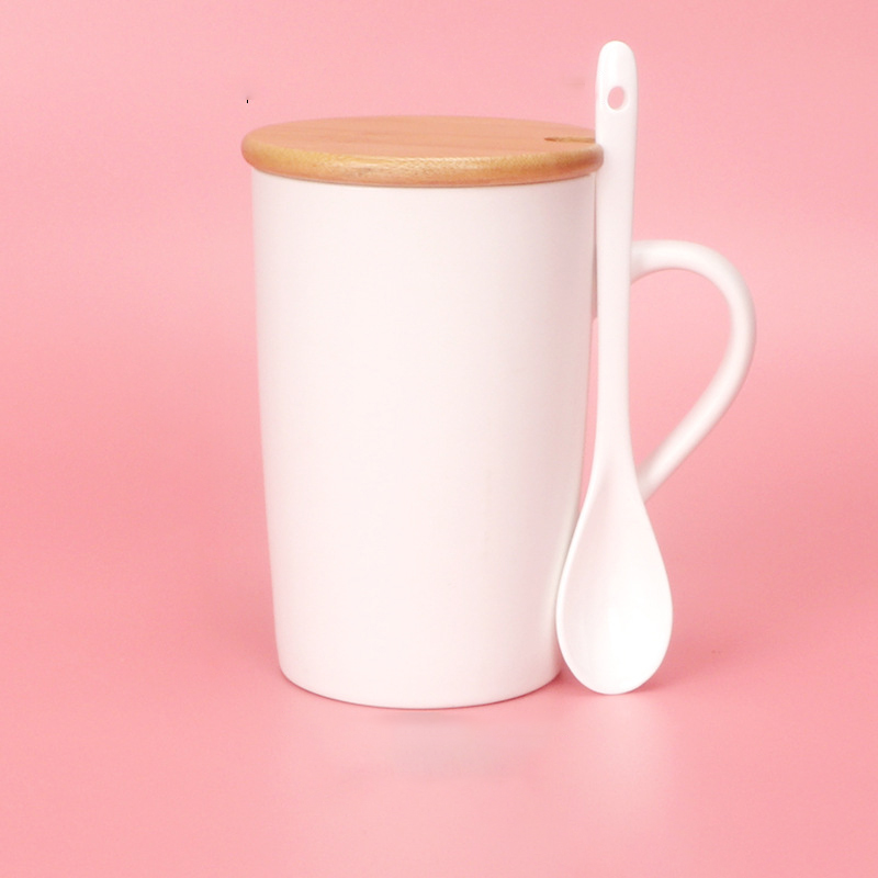 12oz Ceramic Mug with Wooden Lid and Porcelain Spoon
