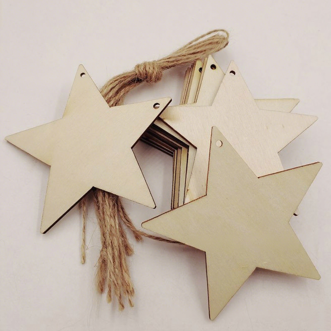 3.15'' Wooden Star Ornament w/Jute Twine