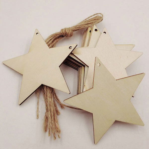 3.15'' Wooden Star Ornament w/Jute Twine