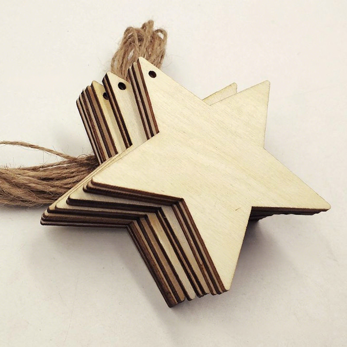 3.15'' Wooden Star Ornament w/Jute Twine