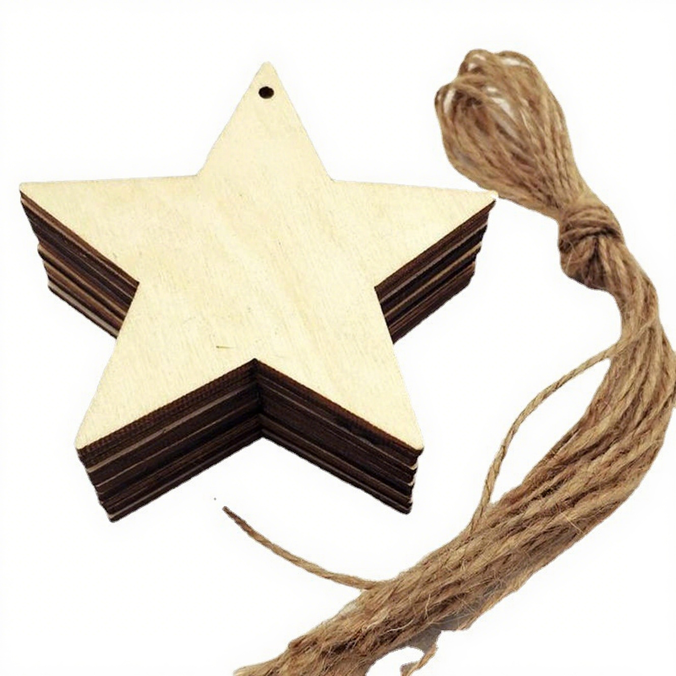 3.15'' Wooden Star Ornament w/Jute Twine
