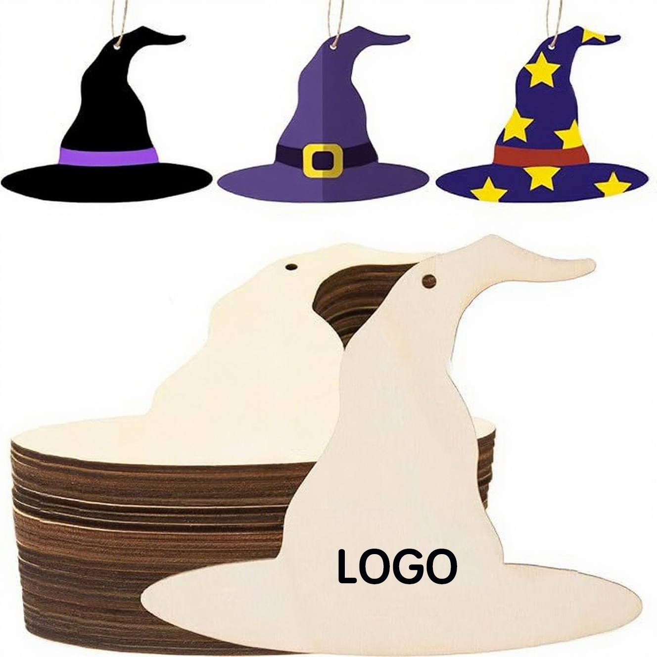 Wooden Witch Hat Ornaments