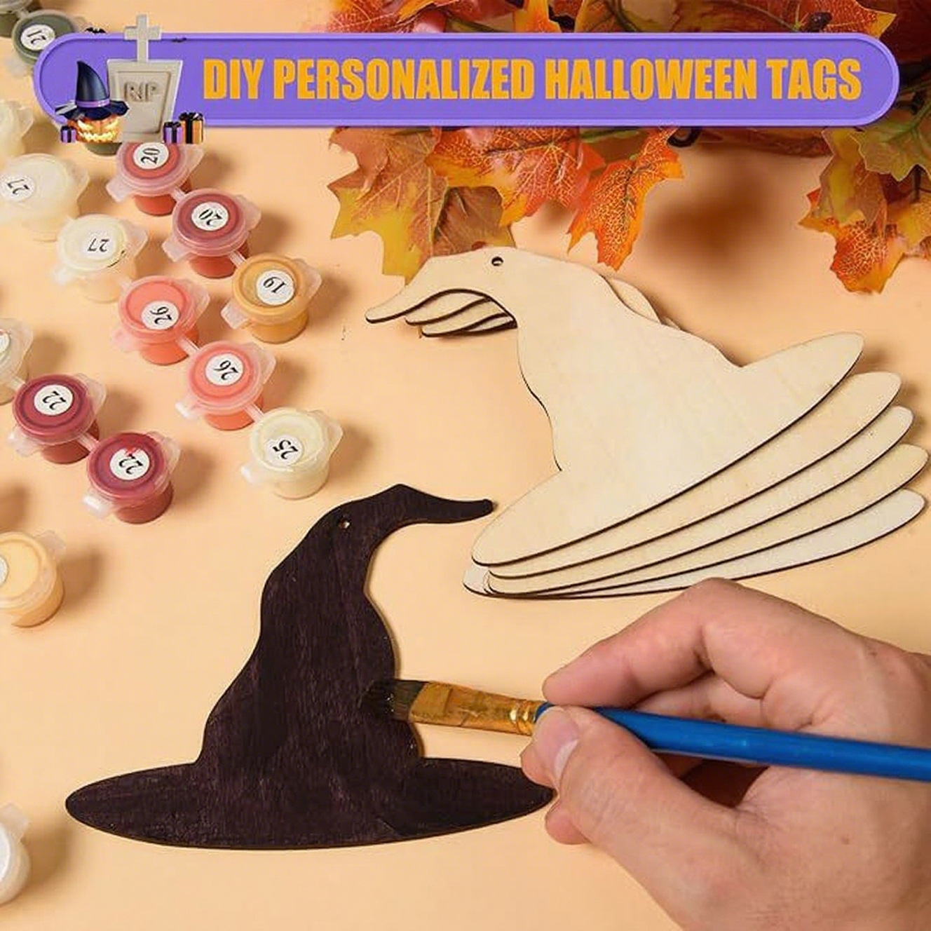 Wooden Witch Hat Ornaments
