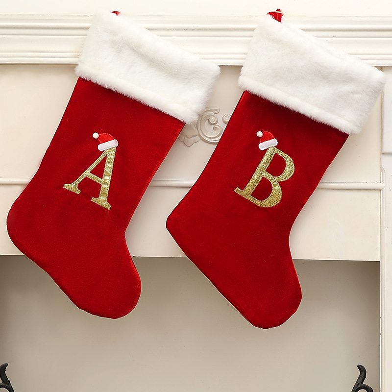 Large Red Velvet Christmas Stockings with Gold Letter