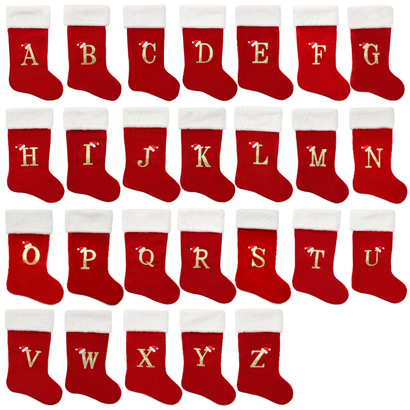 Large Red Velvet Christmas Stockings with Gold Letter