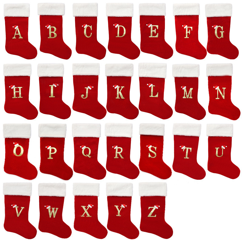 Large Red Velvet Christmas Stockings with Gold Letter