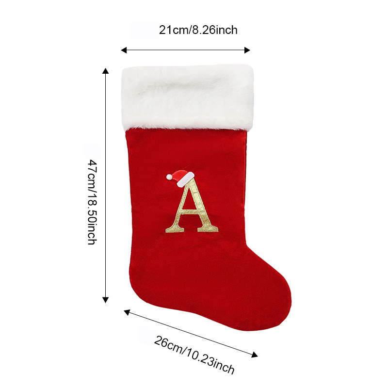 Large Red Velvet Christmas Stockings with Gold Letter