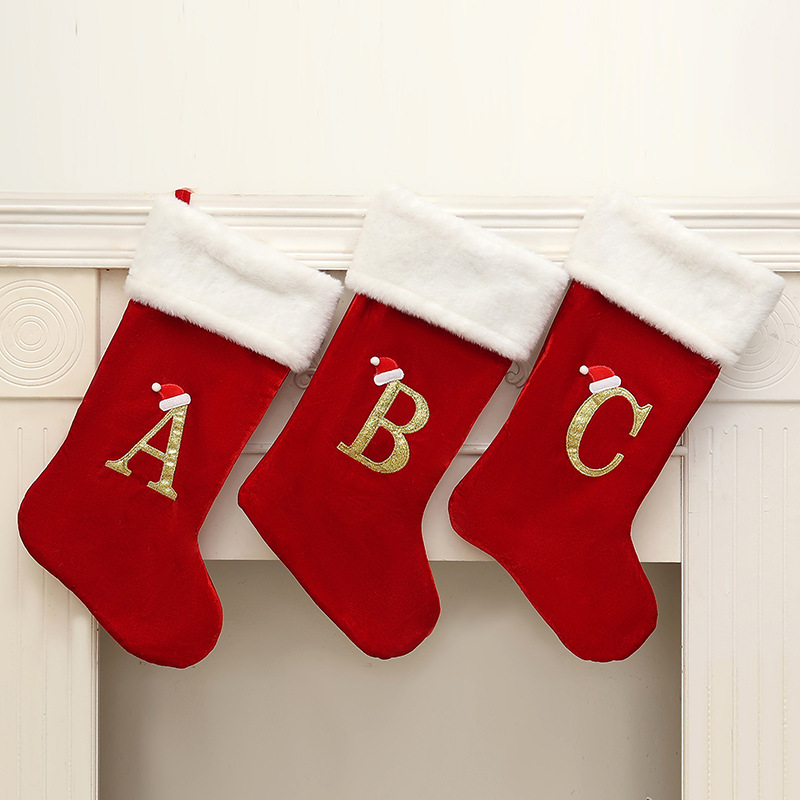 Large Red Velvet Christmas Stockings with Gold Letter