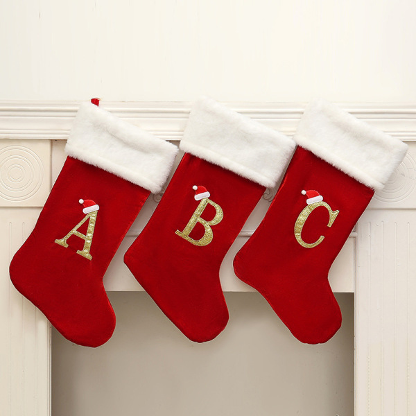 Large Red Velvet Christmas Stockings with Gold Letter