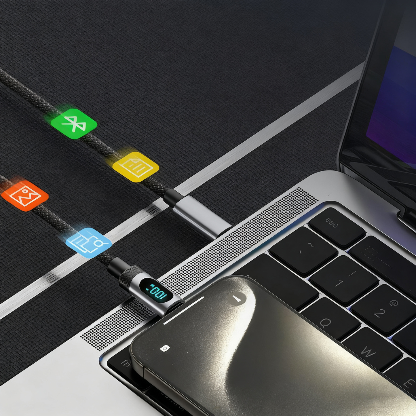 Smart Digital Display 100W Fast Charging Cable