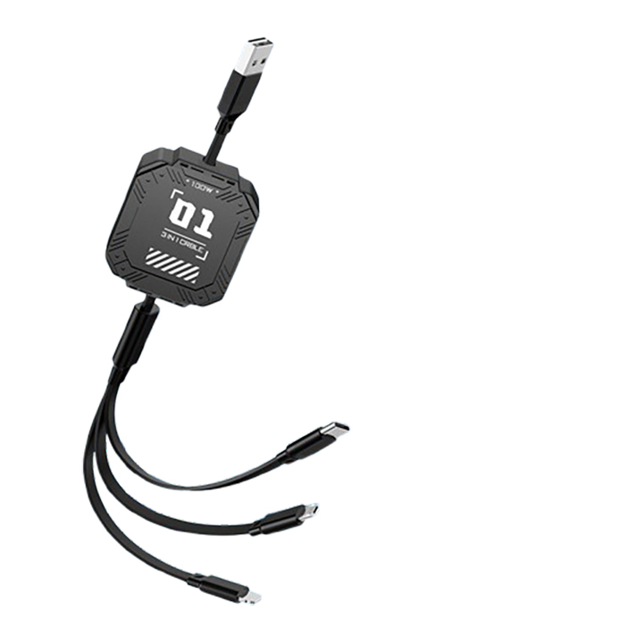 Retractable 3-in-1 100W Fast Charging Data Cable