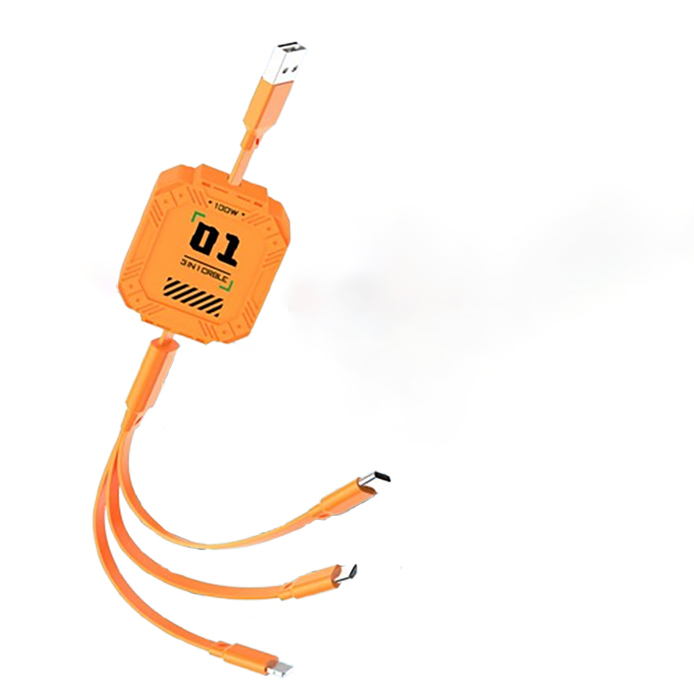 Retractable 3-in-1 100W Fast Charging Data Cable