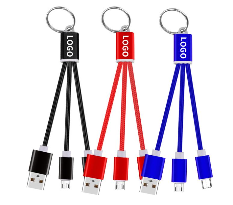 2-in-1 Nylon Braided Charging Cable w/Keychain