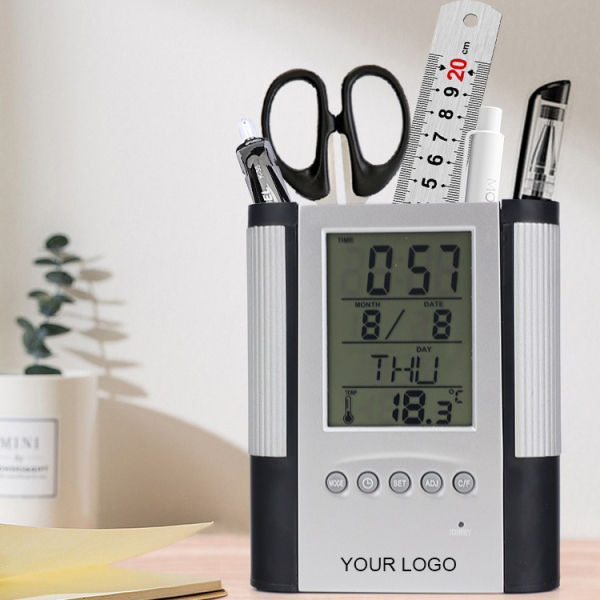 Digital Clock w/Pen Holder