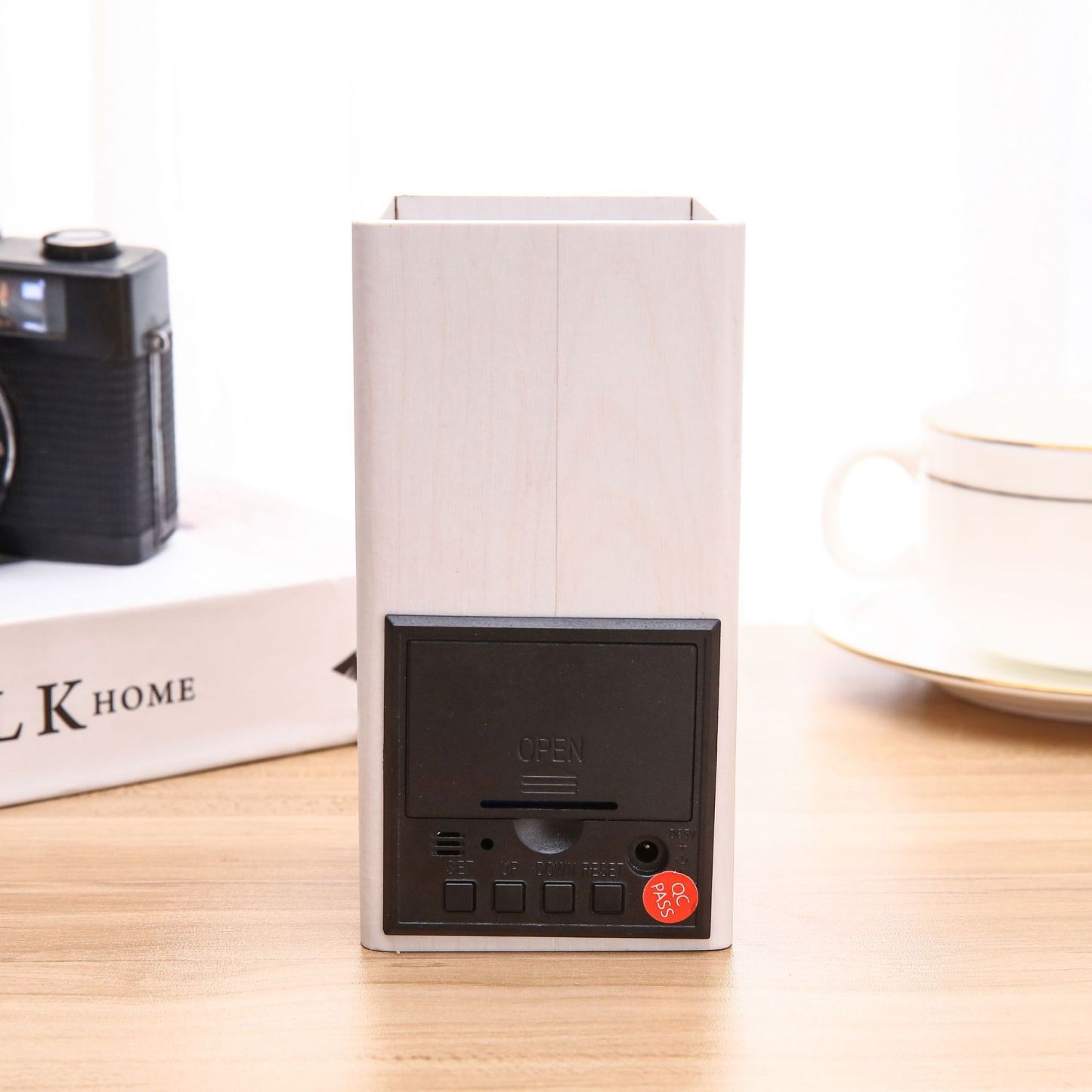 Wooden Digital Clock Pen Holder