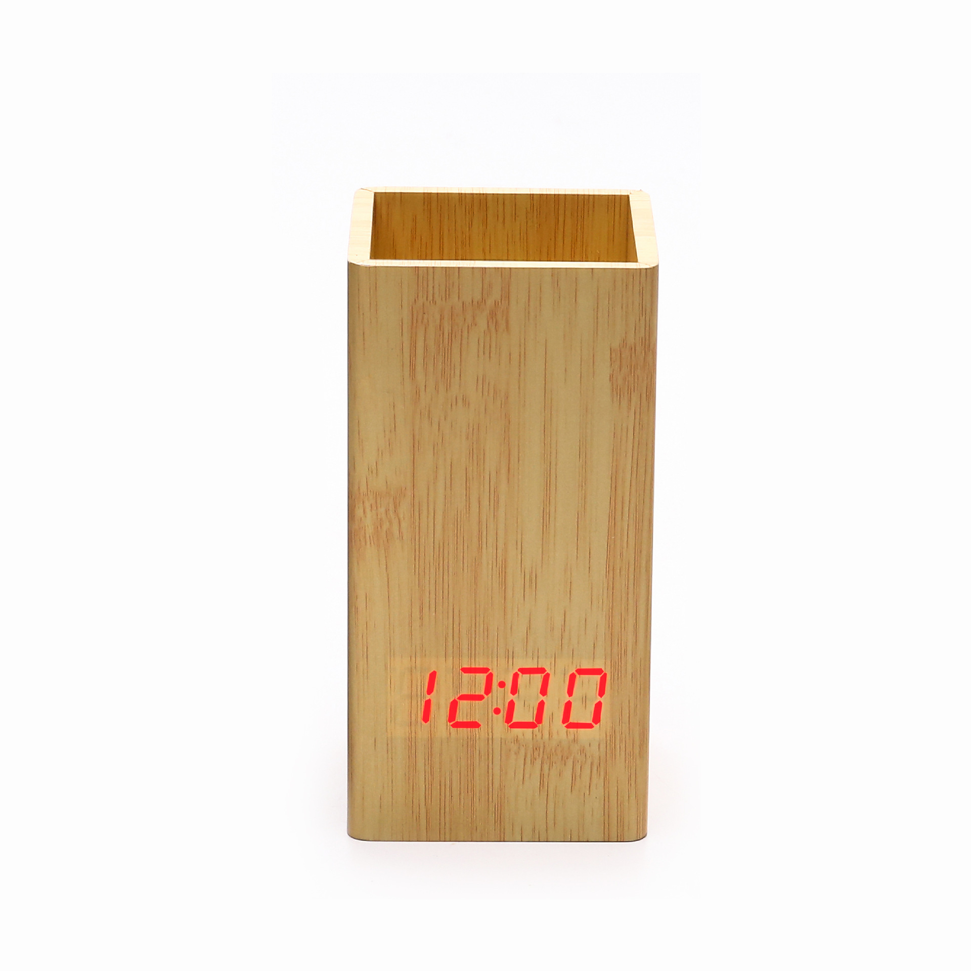 Wooden Digital Clock Pen Holder