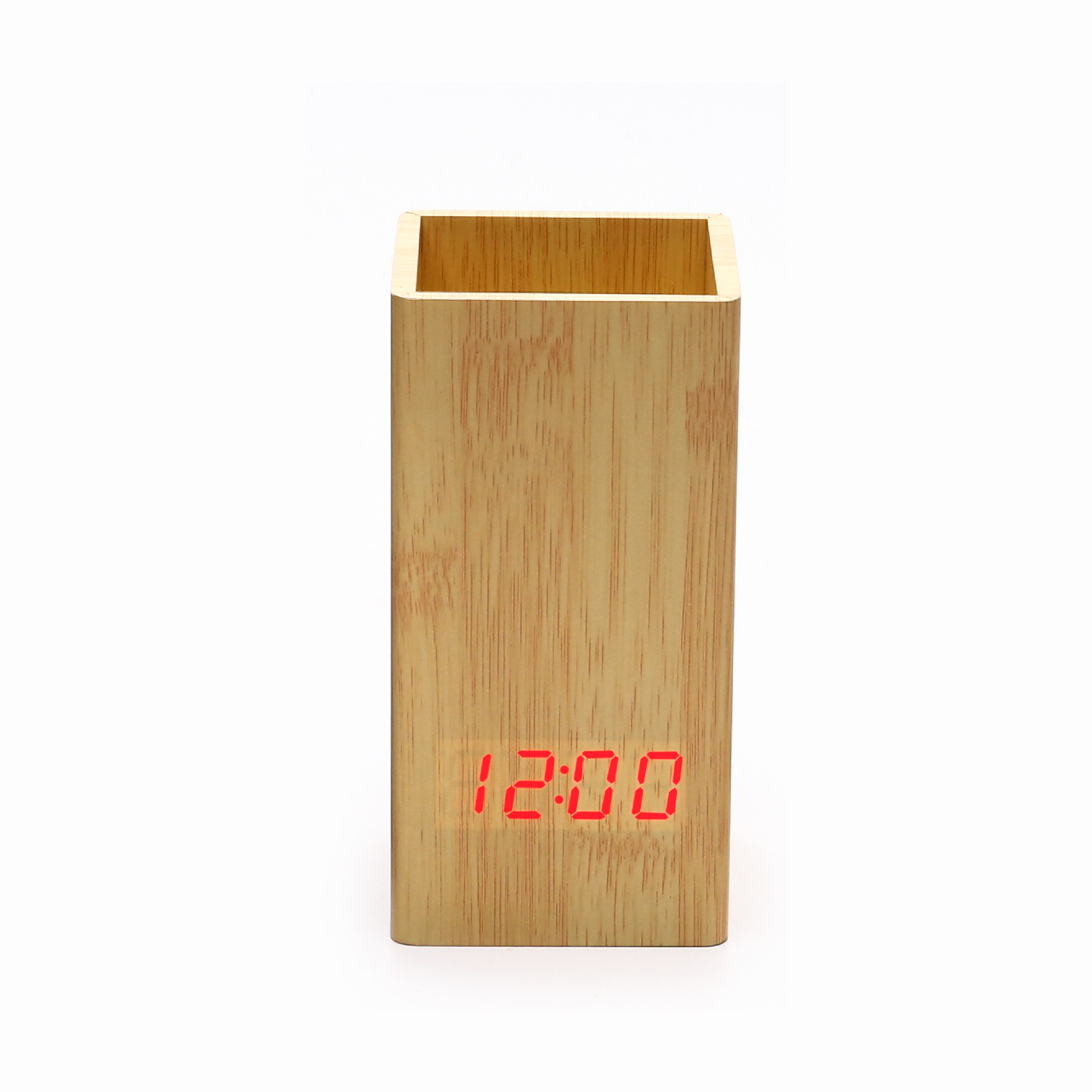 Wooden Digital Clock Pen Holder