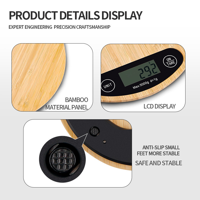 Round Bamboo Digital Kitchen Scale