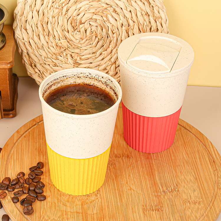 13oz Wheat Straw Plastic Coffee Cup with Lid