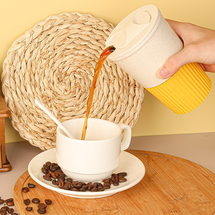13oz Wheat Straw Plastic Coffee Cup with Lid