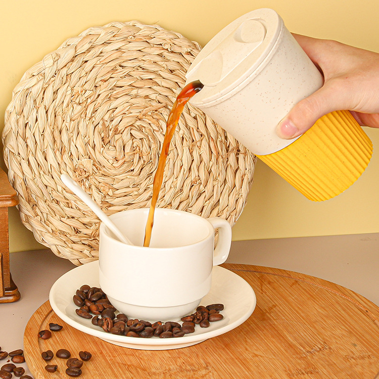 13oz Wheat Straw Plastic Coffee Cup with Lid