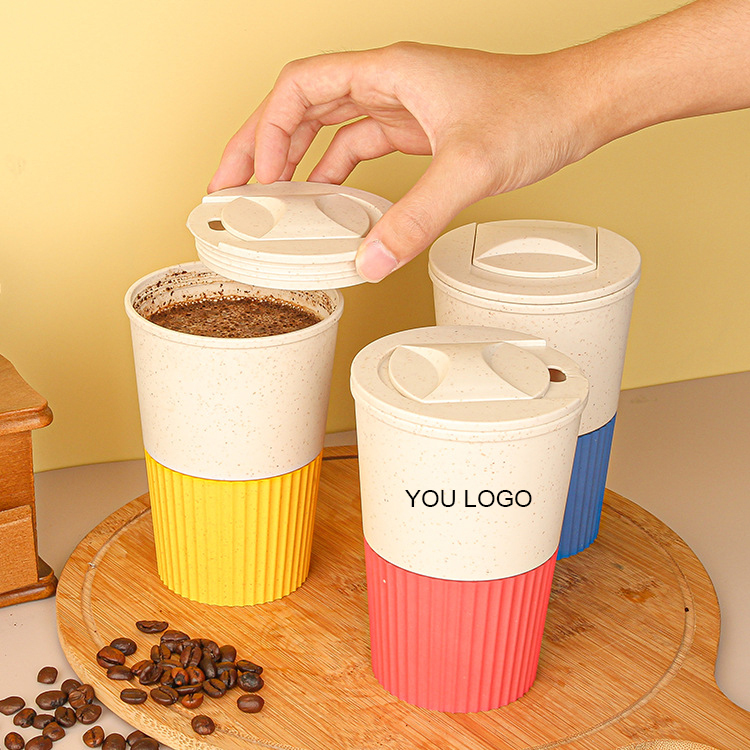 13oz Wheat Straw Plastic Coffee Cup with Lid