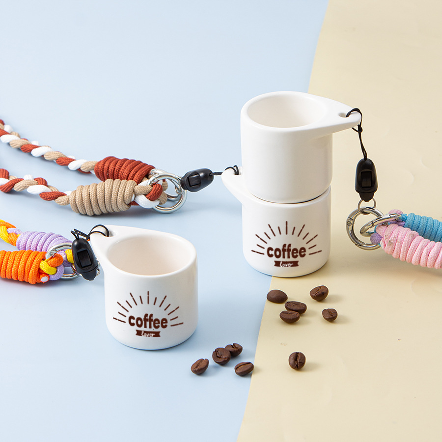 1.4oz Mini Ceramic Coffee Cup with Lanyard