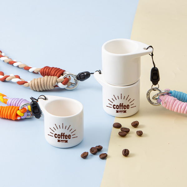 1.4oz Mini Ceramic Coffee Cup with Lanyard