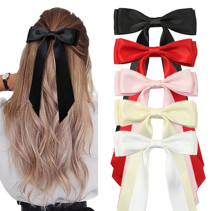 Double Layered Bow Hair Clip with Ribbon