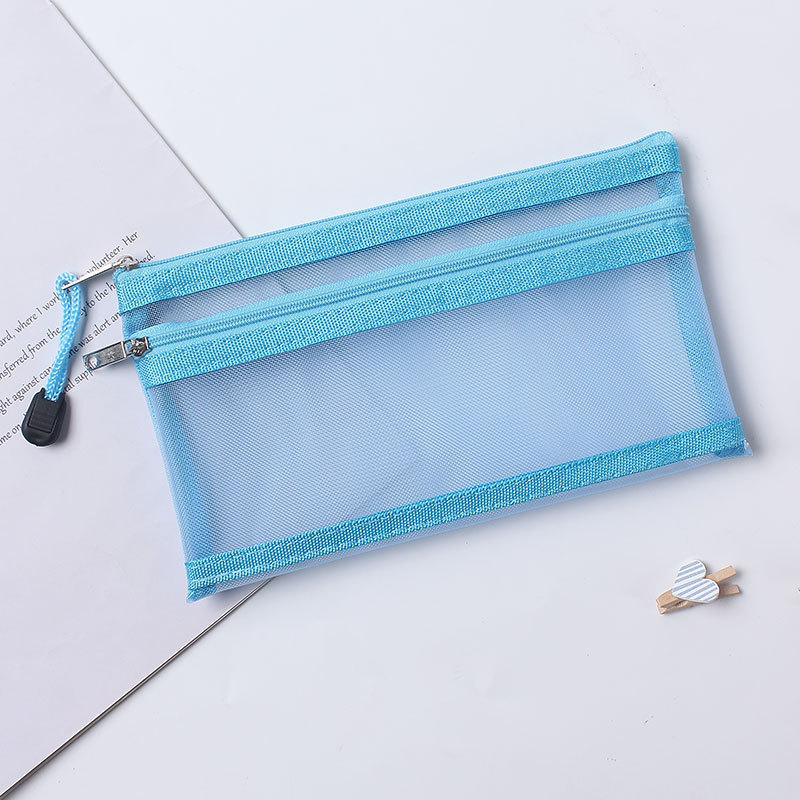 Transparent Mesh Double-Layer Pencil Case