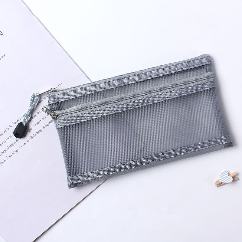 Transparent Mesh Double-Layer Pencil Case