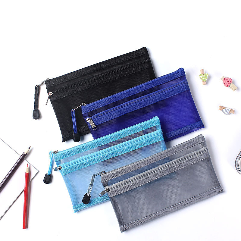 Transparent Mesh Double-Layer Pencil Case