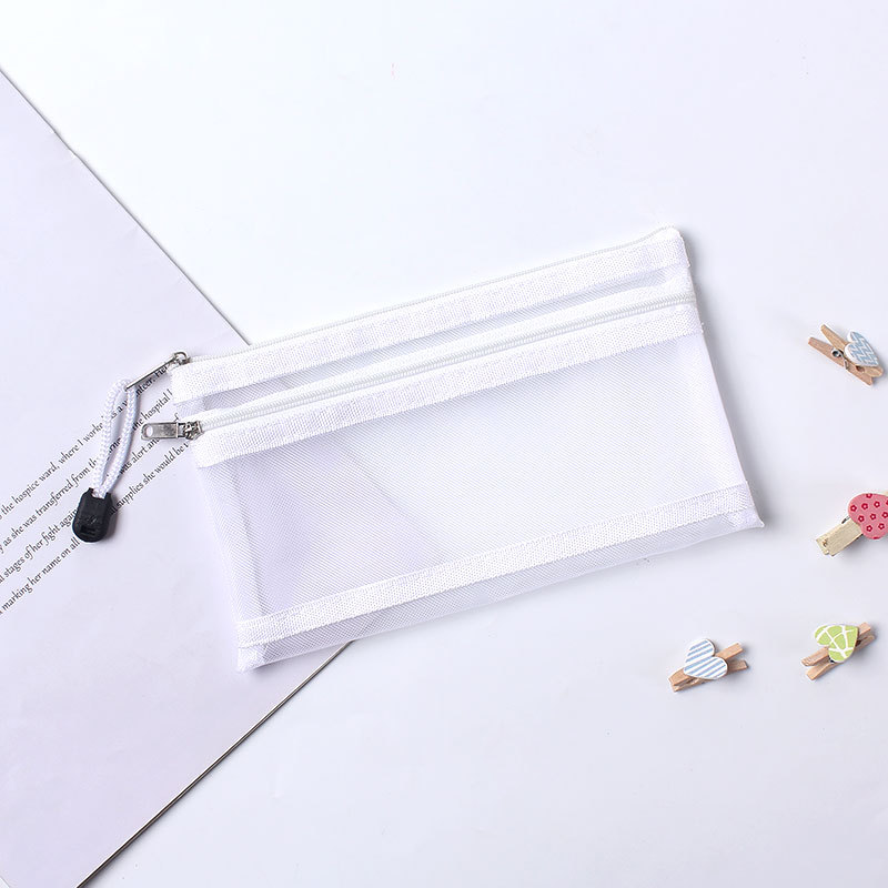 Transparent Mesh Double-Layer Pencil Case